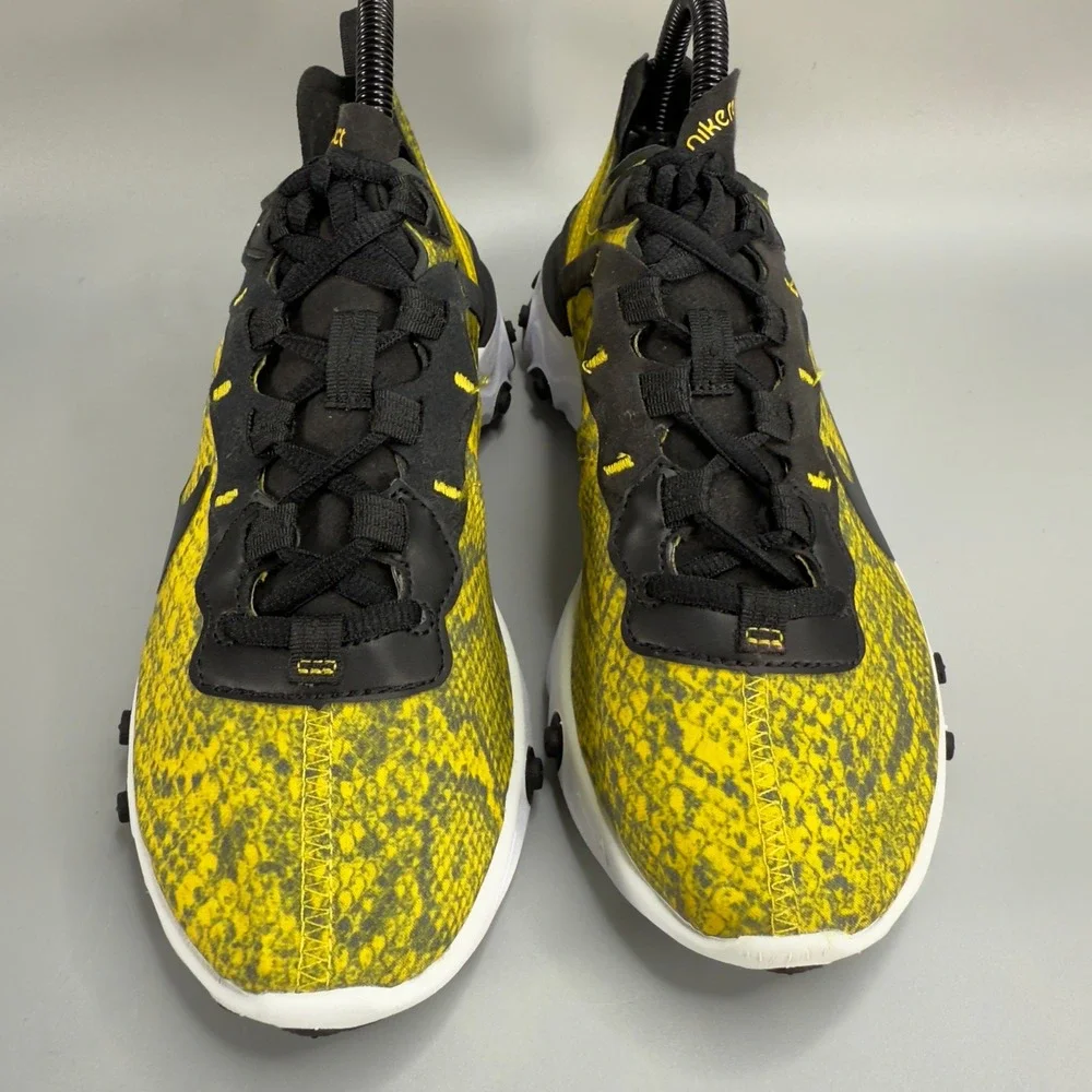 Nike React Element 55 Womens 7 Running Shoe Yellow Black White Snakeskin Sneaker